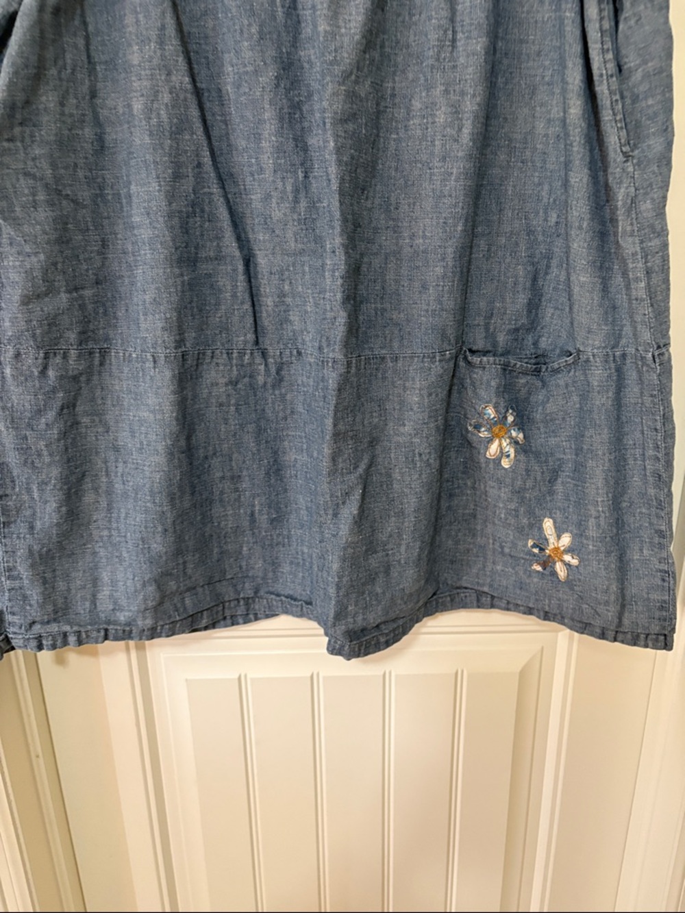 Eileen Fischer Chambray Blue Embroidered Midi Skirt - Picture 3 of 10